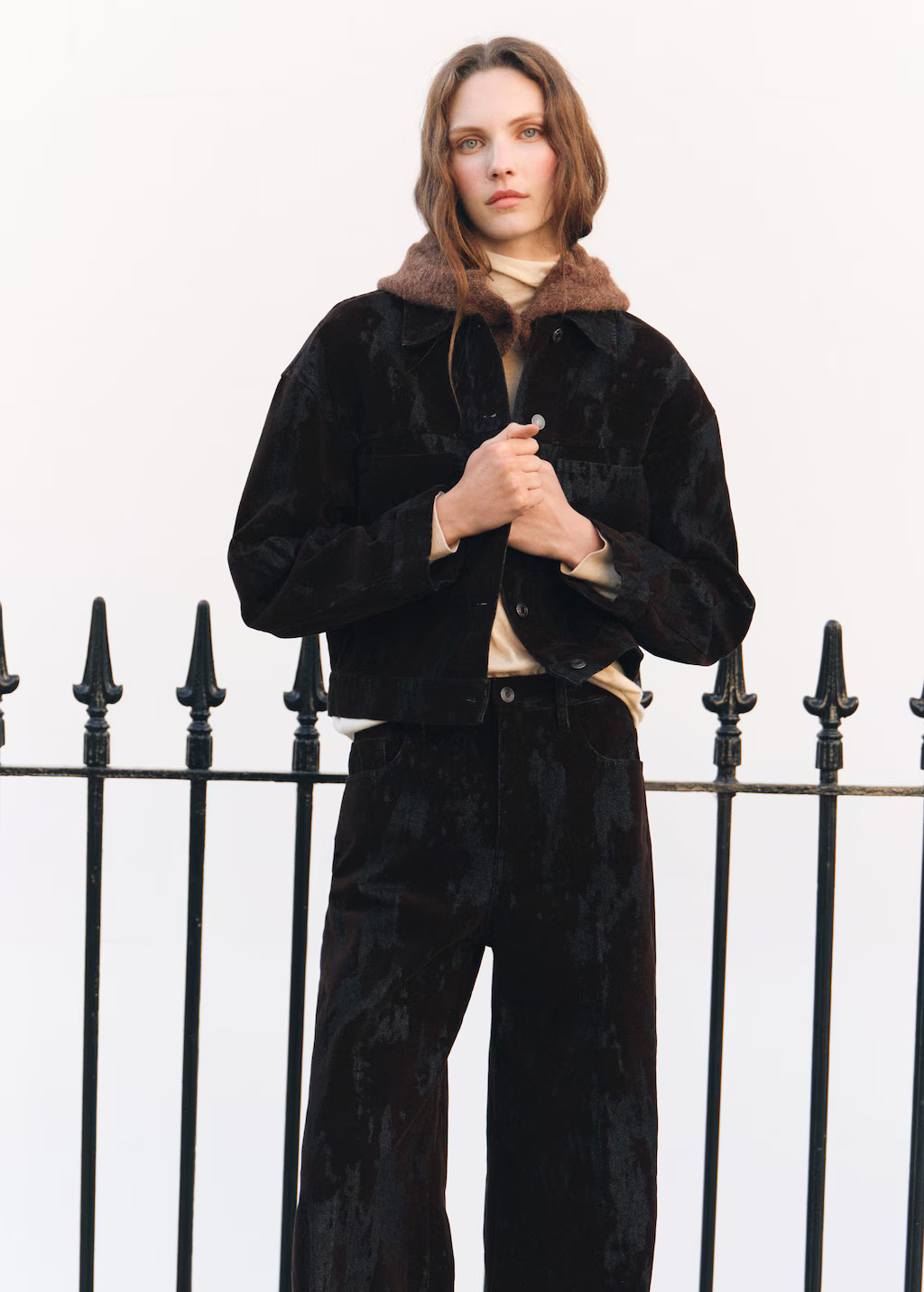 Devoré denim jacket chocolate - Woman - S - MANGO | Mango (US/MX/AU)