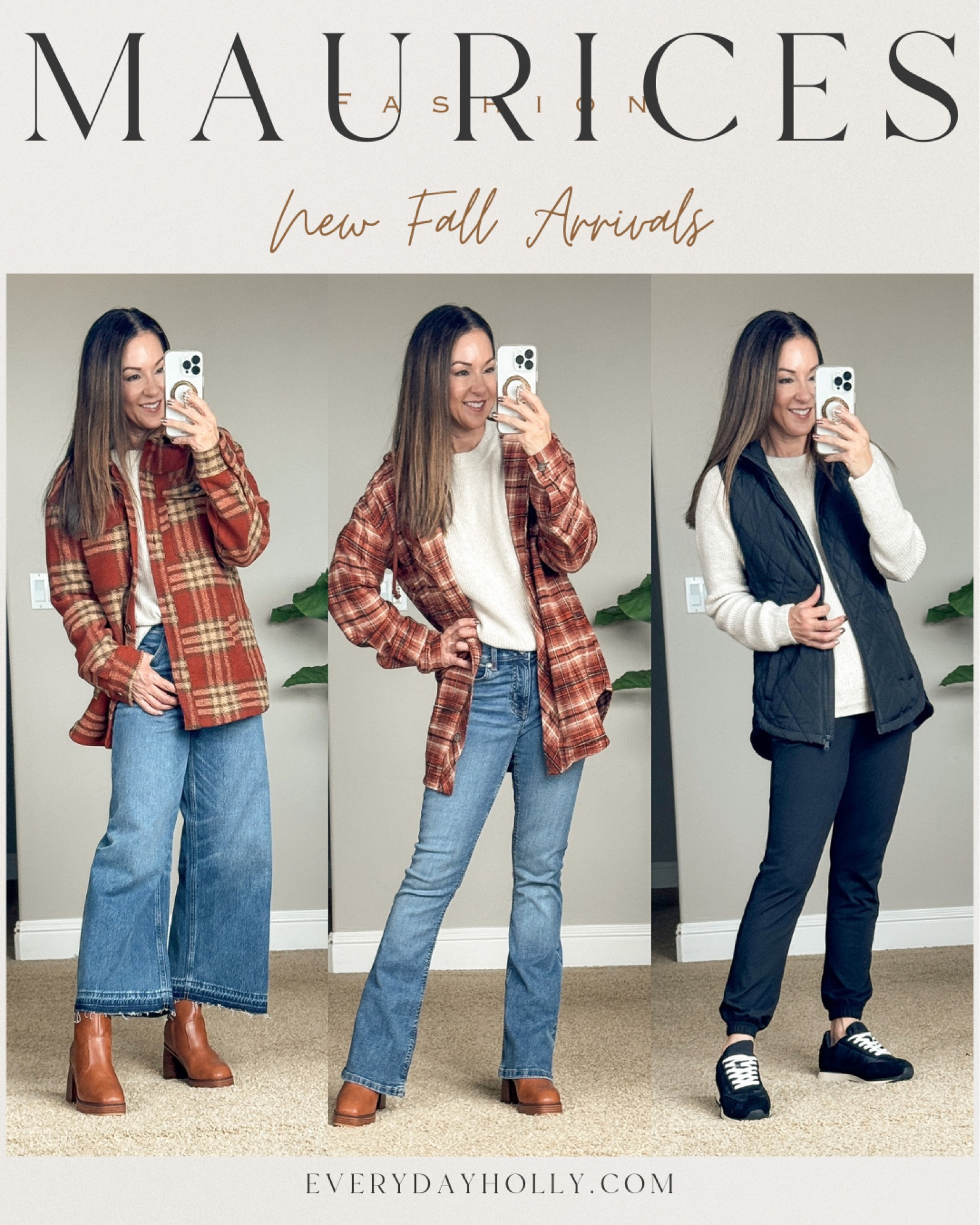 💥Sale up to 50% off on jeans & other items on sale, too! New fall arrivals from maurices . Fall denim, flannel, plaid, sweater, Shacket, boots, quilted vest, joggers, sneakers. 
@maurices offers inclusive sizing!! Reg & plus sizes XS-4XL AND short, regular and long length options!  

For reference: I’m 5’1”, 110lbs
Wide leg jeans - 0 Short
Mid rise flare jeans - 0 Short
Plaid shacket - XS
Plaid hooded button down tunic - XS
Tunic sweater - XS
Cloud Stretch joggers - XS
Vest - XS
Boots - TTS
Sneakers - I went up a 1/2 size

#LTKfindsunder50 #LTKover40 #LTKstyletip
