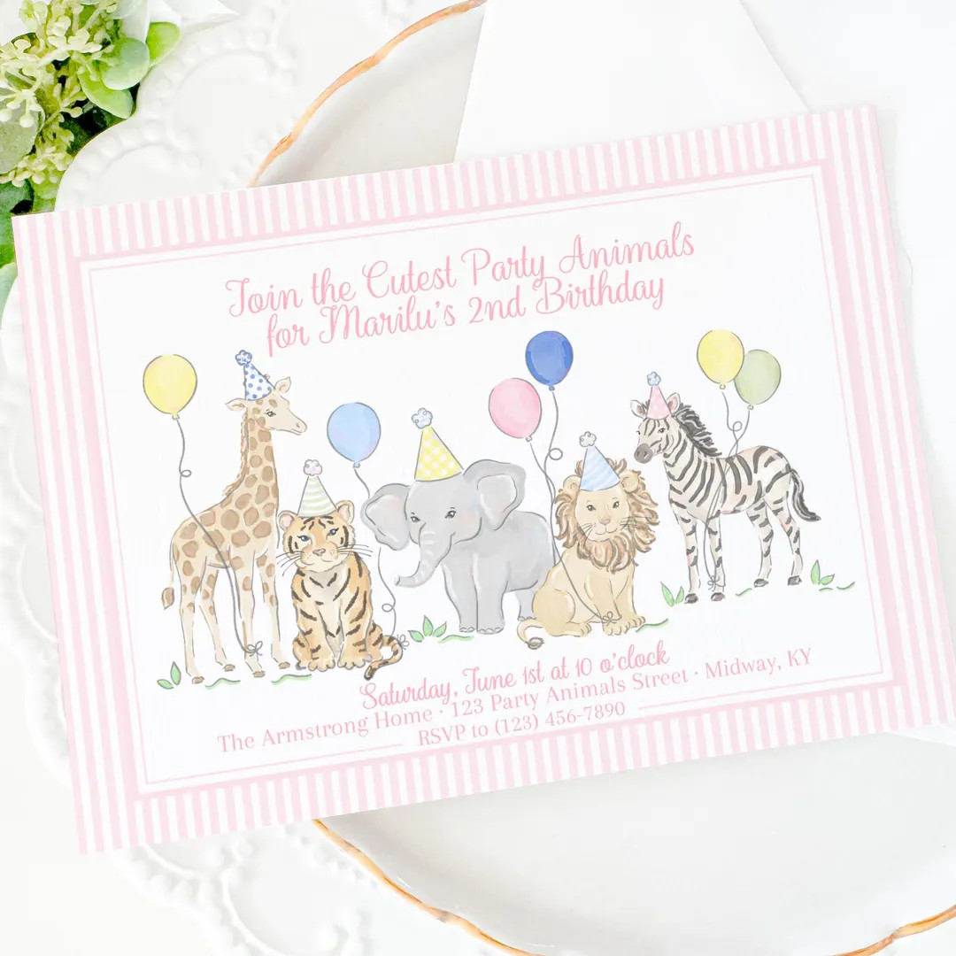 Watercolor Party Animals Invitation for Girl (5x7 Printable Digital Download) Grandmillennial Pre... | Etsy (US)