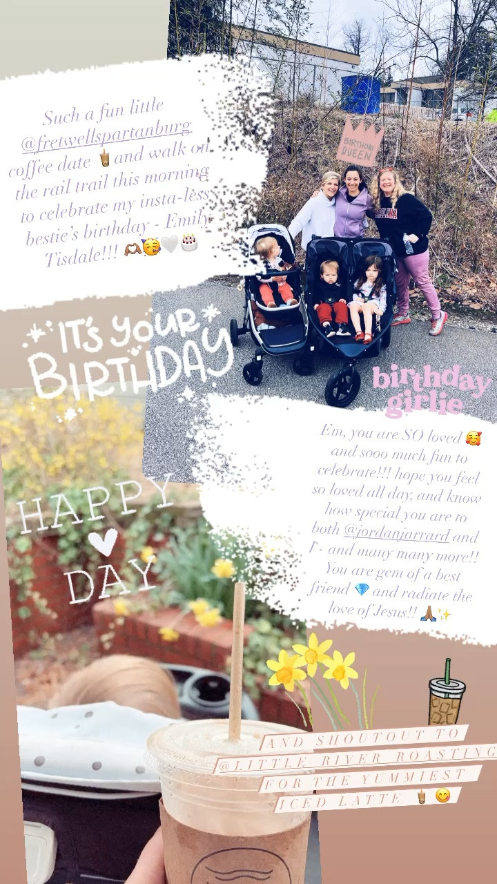 Such a fun little  @fretwellspartanburg coffee date 🧋and walk on the rail trail this morning to celebrate my insta-less bestie’s birthday - Emily Tisdale!!! 🫶🏽🥳🤍🎂 

Em, you are SO loved 🥰 and sooo much fun to celebrate!!! hope you feel so loved all day, and know how special you are to both @jordanjarrard and I - and many many more!! You are gem of a best friend 💎 and radiate the love of Jesus!! 🙏🏽✨

#LTKfit #LTKbaby #LTKSeasonal
