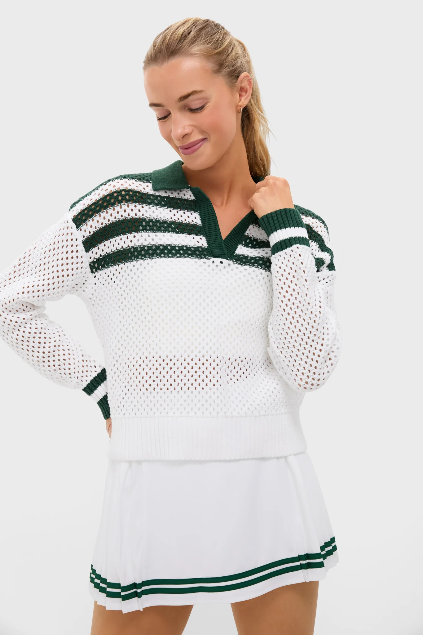 White and Green Mesh Fischer Sweater | Tuckernuck (US)
