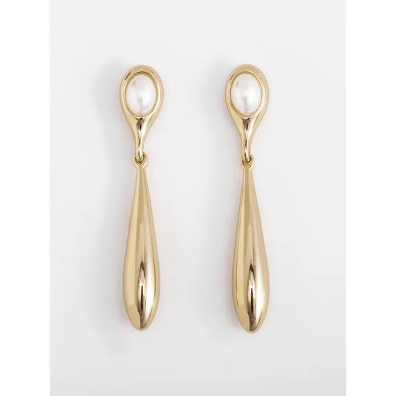 Scenario Women's Gold‑Tone Drop Earrings with Faux Pearl | Walmart (US)