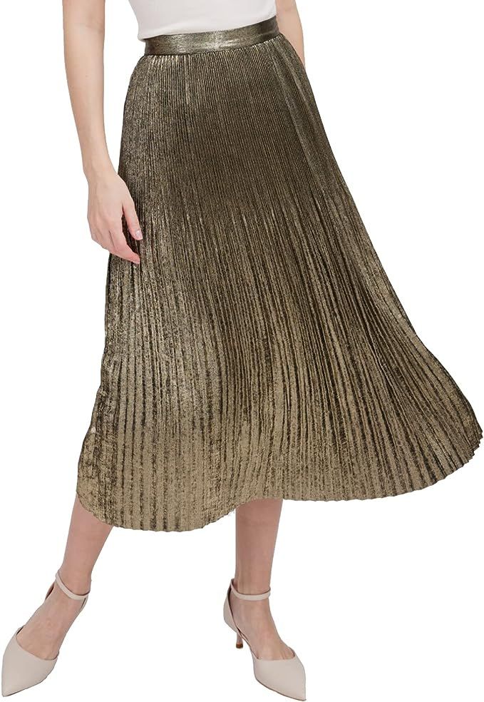 ASSUAL Women's Floral Print Pleated Skirt A-Line Elastic High Waist Flowy Swing Midi Skirt Cherry... | Amazon (US)