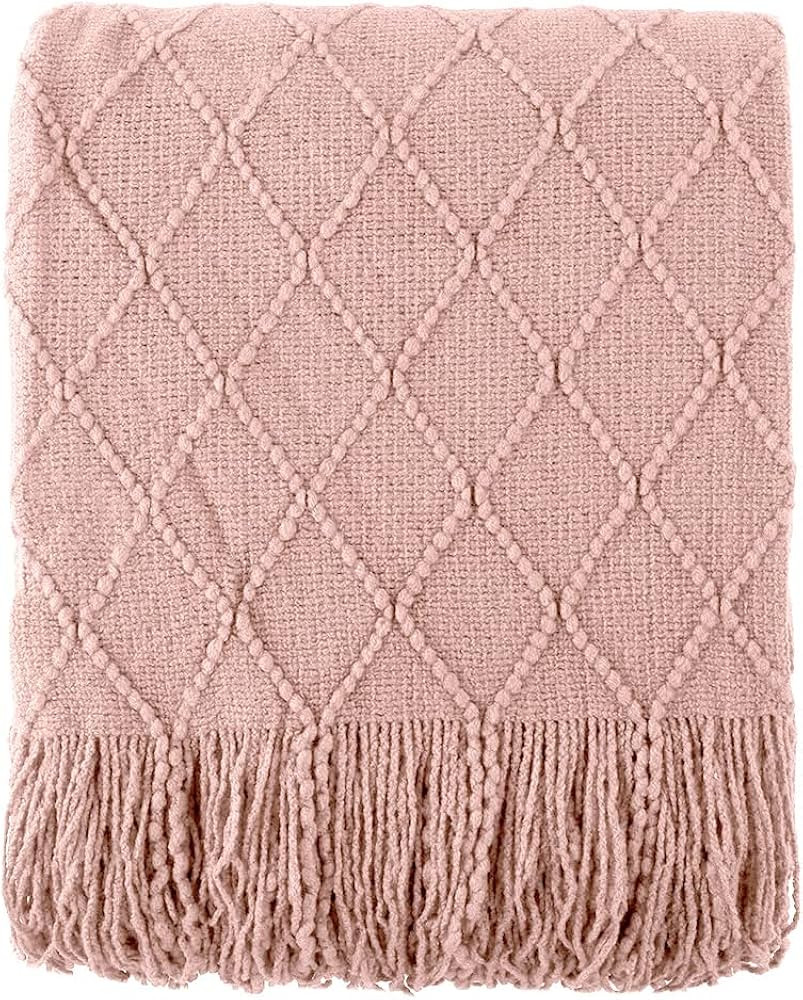 BATTILO HOME Blush Throw Blanket with Tassels, Pink Knit Blanket for Home Decor, Boho Style Textu... | Amazon (US)