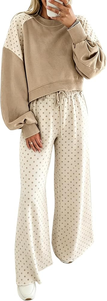 OCSTRADE Women's 2 Piece Casual Lounge Sets Polka Dot Colorblock Long Sleeve Top Pants Outfit Swe... | Amazon (US)