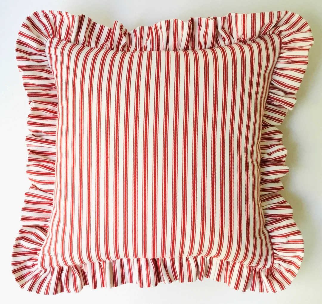 Cushion Cover With Ruffle, Red and White Striped Pillow Cover With Frill, Nursery Decor, Made in ... | Etsy (US)
