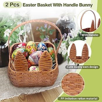 Easter Basket with Handle 2 Pcs Bunny Easter Woven Picnic Basket for Kids with Cute Rabbit Ears R... | Amazon (US)