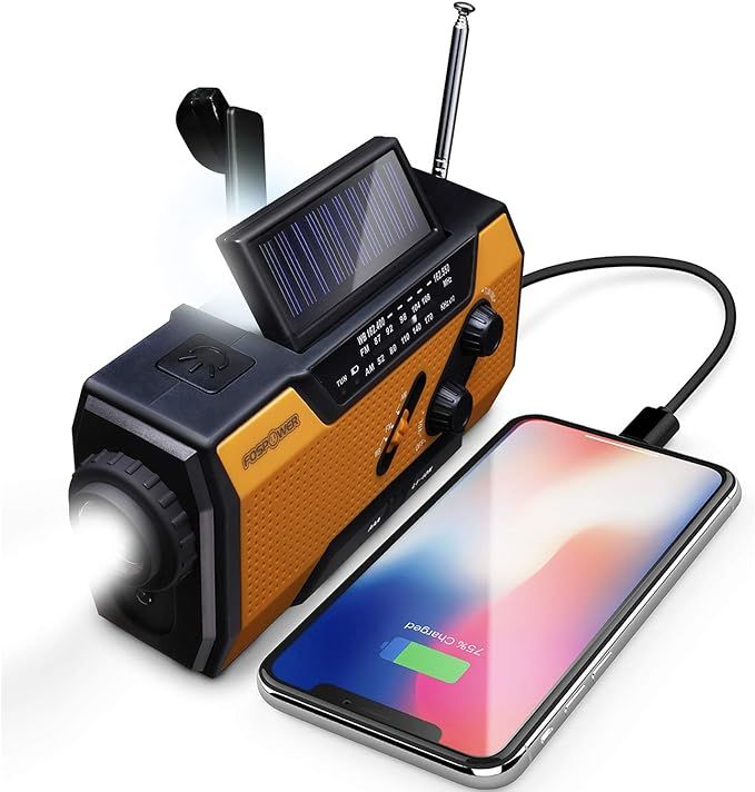FosPower Emergency Solar Hand Crank Portable Radio, NOAA Weather Radio for Household and Outdoor ... | Amazon (US)