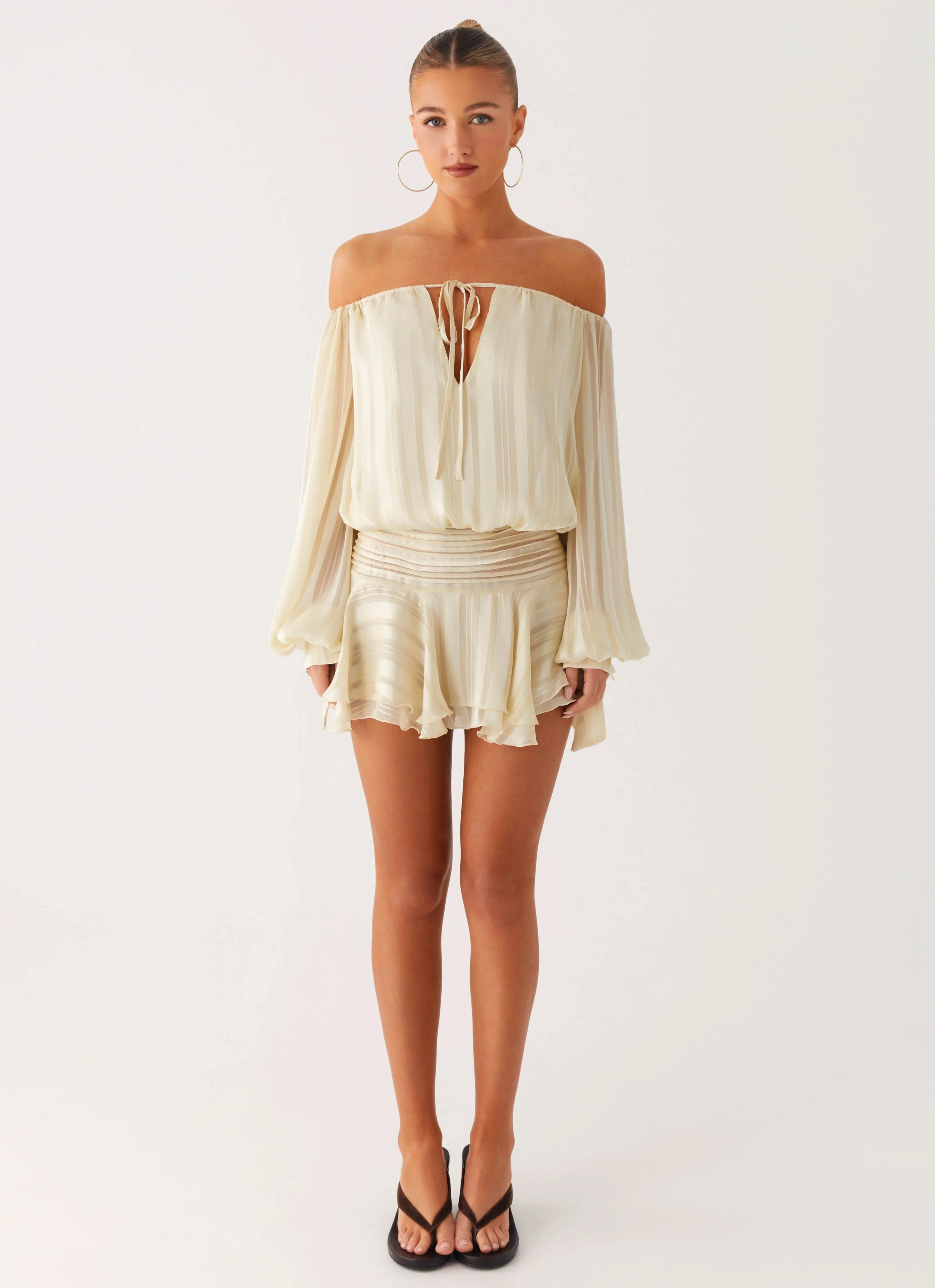 Eira Balloon Sleeve Mini Dress - Ivory | Peppermayo (Global)
