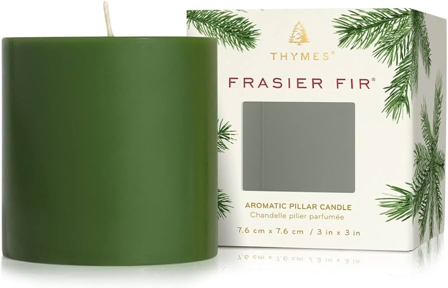 Thymes Frasier Fir Pillar Candle - Place on Candle Holder - Winter & Fall Candles with a Luxury H... | Amazon (US)