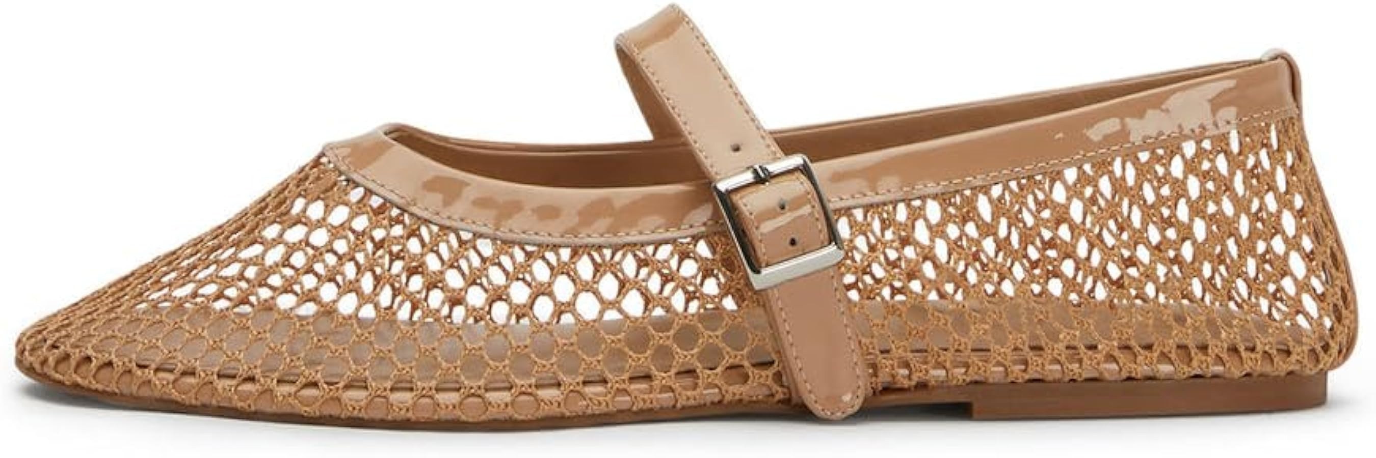Mesh Ballet Flats for Women Round Toe Patent Ballerinas Shoes Buckle Strap Casual Dress Shoe | Amazon (US)