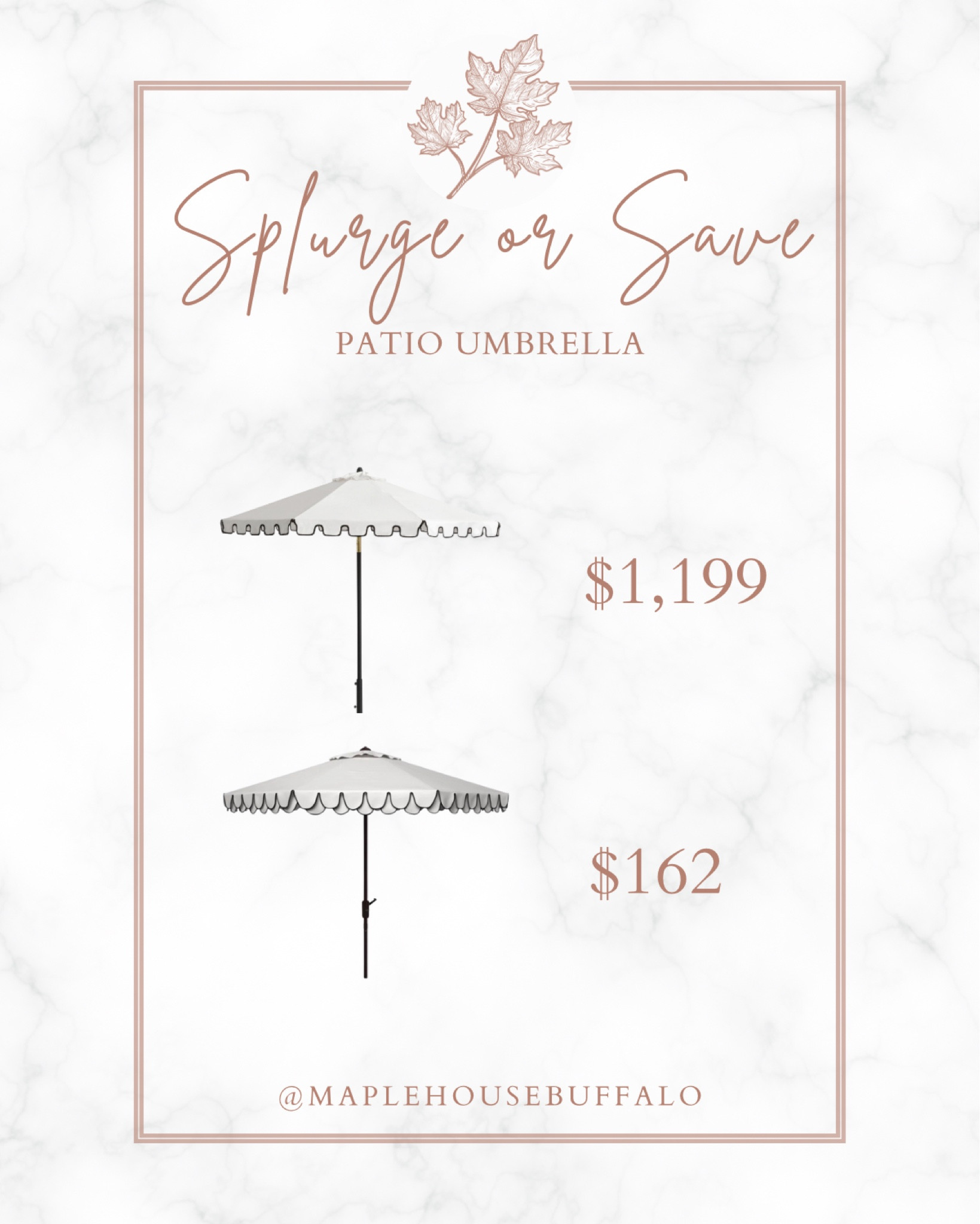 Splurge or Save - this scalloped, black and white patio umbrella is classic and so pretty! You will need to purchase the base separately for both. 

Outdoor furniture, patio furniture, poolside 

#LTKStyleTip #LTKSeasonal #LTKHome