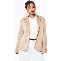 Womens Faux Suede Single Breast Blazer - Beige - 2 | boohoo (US & Canada)