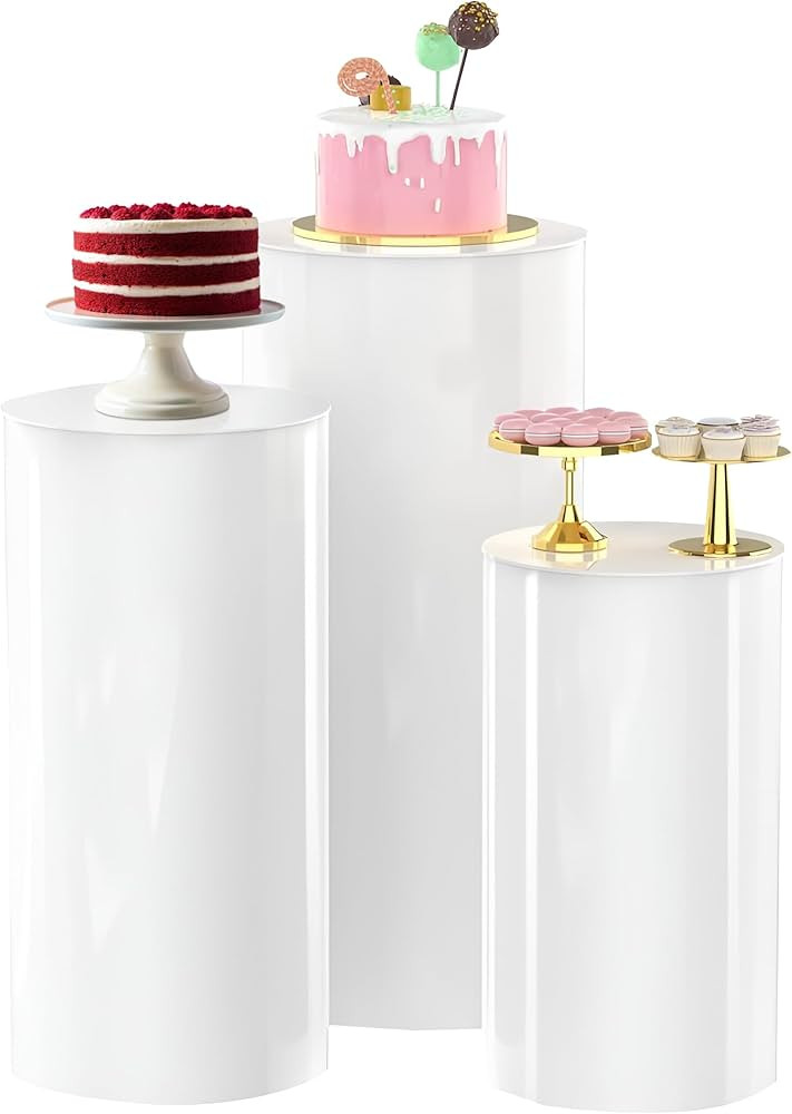 White Cylinder Pedestal Stands - 3 Pieces - White Party Cylinder Table for Wedding Party or Babys... | Amazon (US)