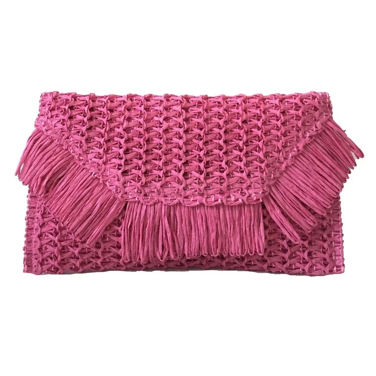 Fashion Culture Heidi Fringe Staw Slim Clutch Bag, Punch Pink | Walmart (US)