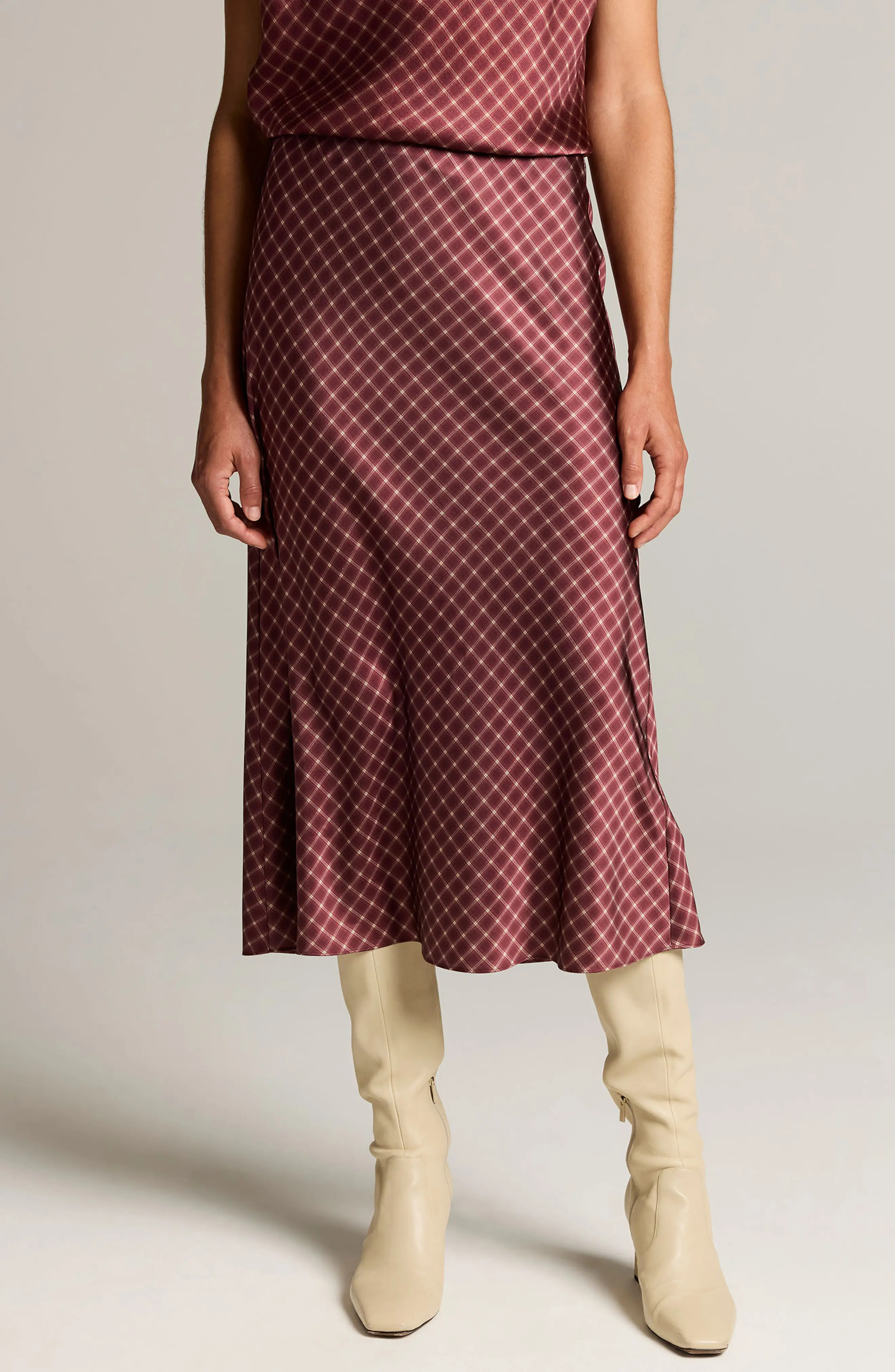 Vince Satin Midi Slip Skirt in Black Rose/oak Buff at Nordstrom, Size Small | Nordstrom