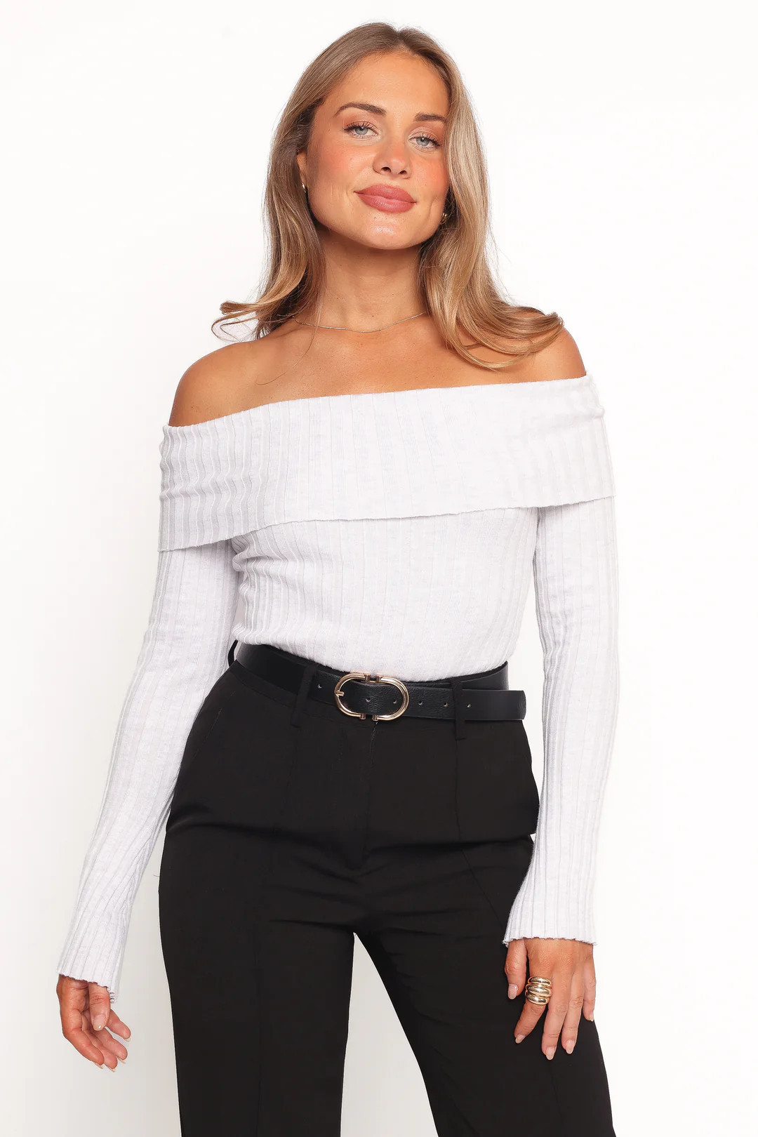 Anderson Wide Rib Off Shoulder Top - Pastel Grey | Petal & Pup (US)