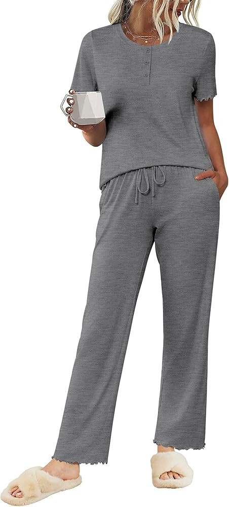Ekouaer Pajama Sets for Women 2 Piece Short Sleeve Loungewear Button Down Pj Set Soft Sleepwear w... | Amazon (US)