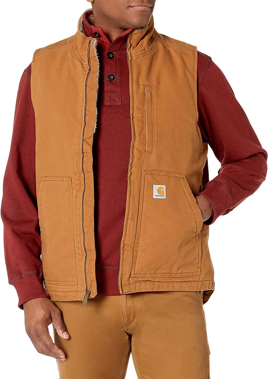 Carhartt Men's Sherpa Lined Mock-Neck Vest, Brown, Small at Amazon Men’s Clothing store | Amazon (US)