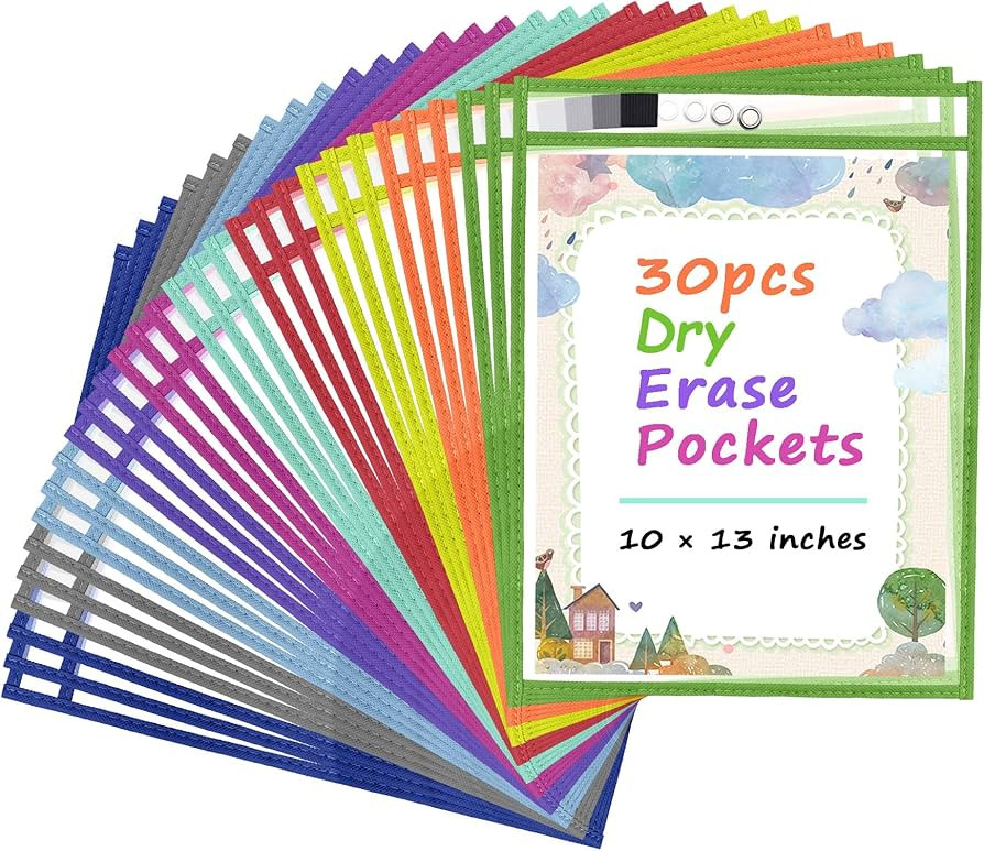 Antner 30 Pack Oversized Dry Erase Pockets Sleeves Reusable Ticket Holders, Clear Plastic Sheet P... | Amazon (US)