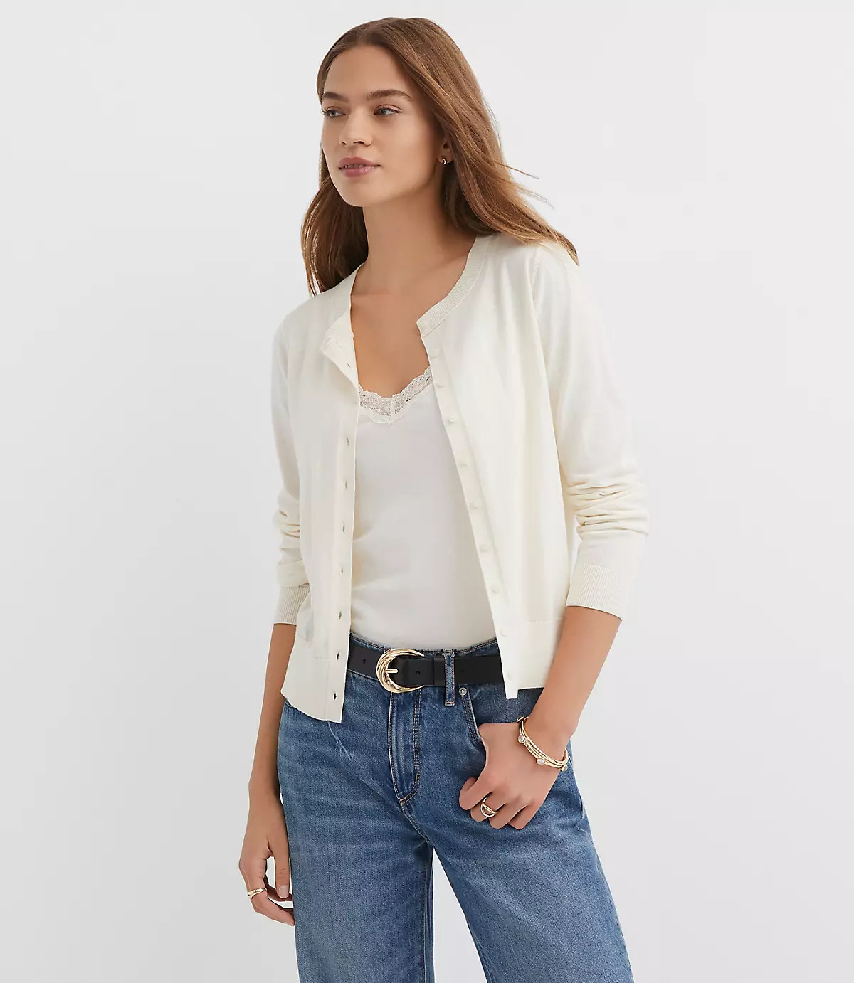 Modern Crew Neck Cardigan | LOFT