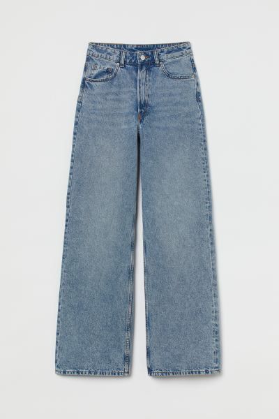 5-pocket jeans in washed cotton denim. High waist, zip fly with button, and straight, wide legs. | H&M (US + CA)