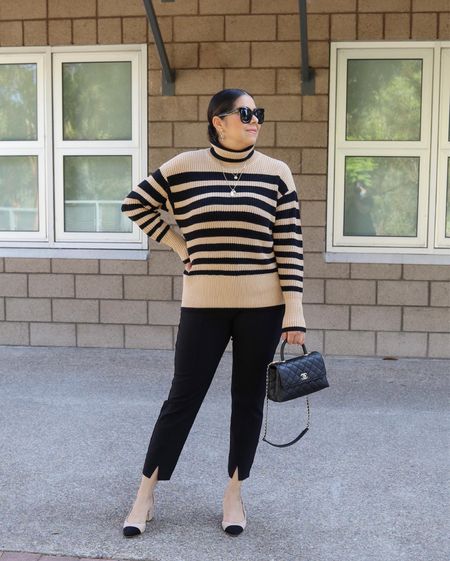 fall workwear idea, fall office look, tan and black striped sweater

#LTKover40 #LTKstyletip #LTKworkwear