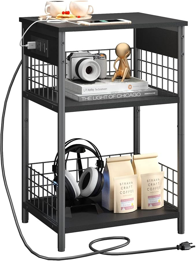 LDTTCUK Side Table with Charging Station & USB Ports,3-Tier End Table for Living Room,Study,Bedro... | Amazon (US)