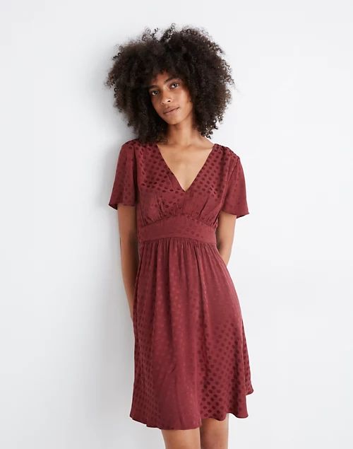 V-Neck Fit-and-Flare Dress in Dot Jacquard | Madewell