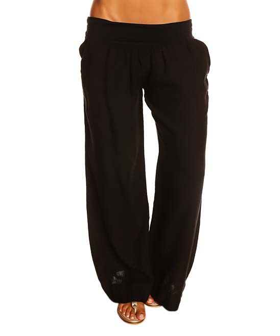 100% LIN Women's Casual Pants BLACK - Black Lea Linen Palazzo Pants - Women | Zulily