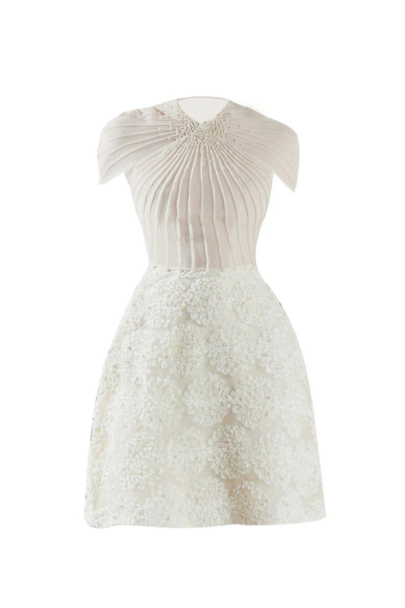 MELINA BEIGE A-LINE ORGANZA MINI DRESS | HAPPY CLOTHING | CULT MIA | CULT MIA UK LTD