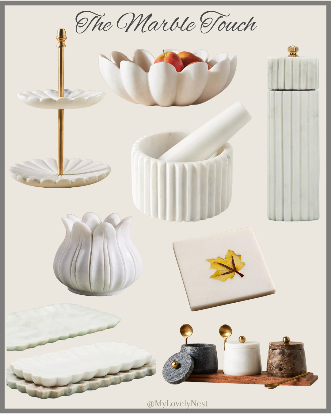 Marble Home Decor Collection.
Tiered Marble Jewelry Stand, Ruffled Marble Decorative Bowl, Marble Lotus Planter, Ribbed Marble Grinder, Marble Mortar and Pestle Set, Marble Scalloped Tray, Marble Display Platform, Marble Condiment Set with Spoons, Fall Icon Marble Coasters, Set of 4. Anthropology finds. 

 #LTKHome #LTKFindsUnder100 #LTKautumn