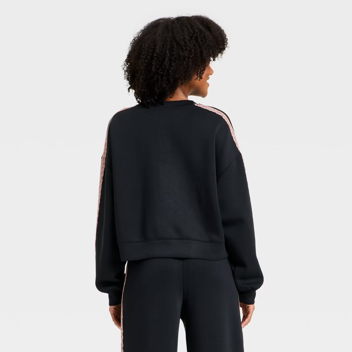 Women's Airy Sleek Lace Trim Crewneck Sweatshirt - All In Motion™ Black XXL | Target