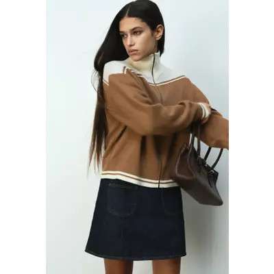 H&M Zip-through Cardigan in Dark Beige/color Block at Nordstrom, Size X-Small | Nordstrom