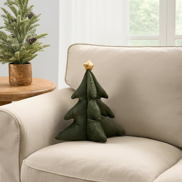 My Texas House 14" x 14" Green Shaped Holiday Tree Decorative Pillow | Walmart (US)