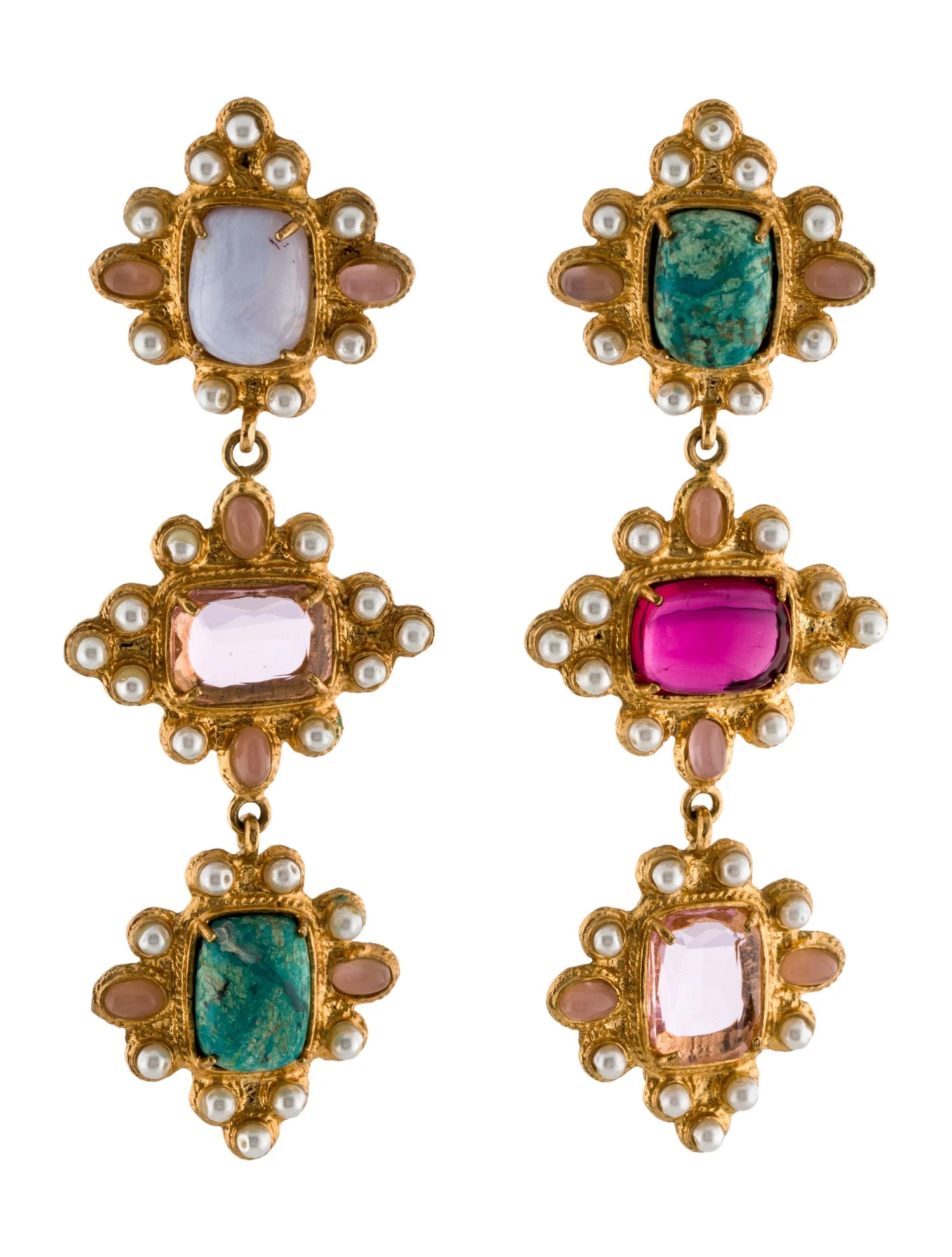 Faux Pearl,Multi Stone & Resin Drop Earrings | The RealReal