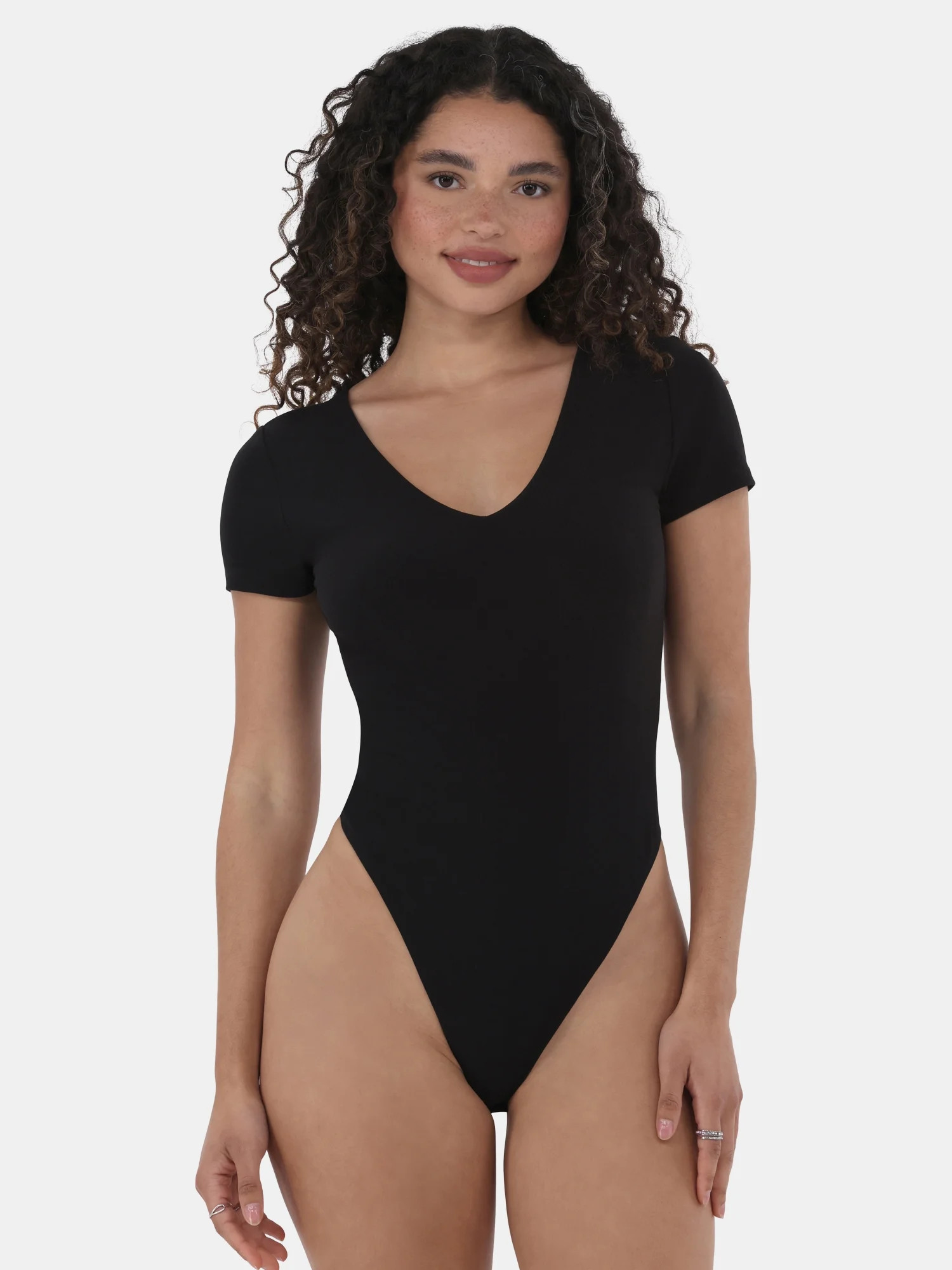 No Boundaries Double Layer V Neck Bodysuit, Women's | Walmart (US)