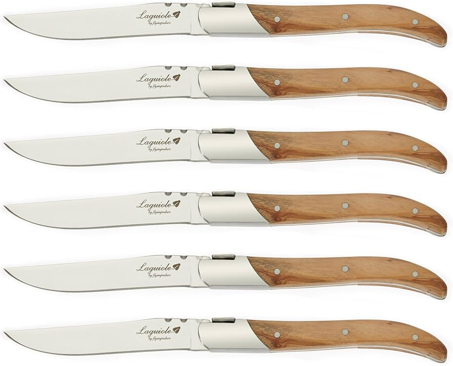 Flying Colors Laguiole Steak Knife Set. Stainless Steel, Olive Wood Handle, Gift Box, 6 Pieces | Amazon (US)