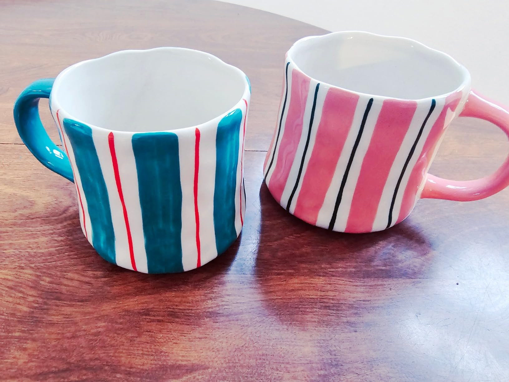 Striped Ceramic Coffee Mugs Set - 2 Pack, Pink & Green，Perfect for Morning Brew or Tea and Coco... | Amazon (US)