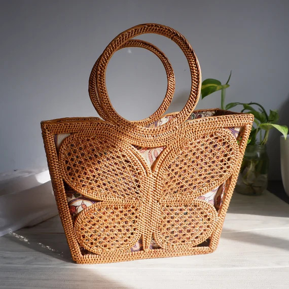 Butterfly Rattan Bag Women Straw Bag Handwoven Top Handle | Etsy | Etsy (US)