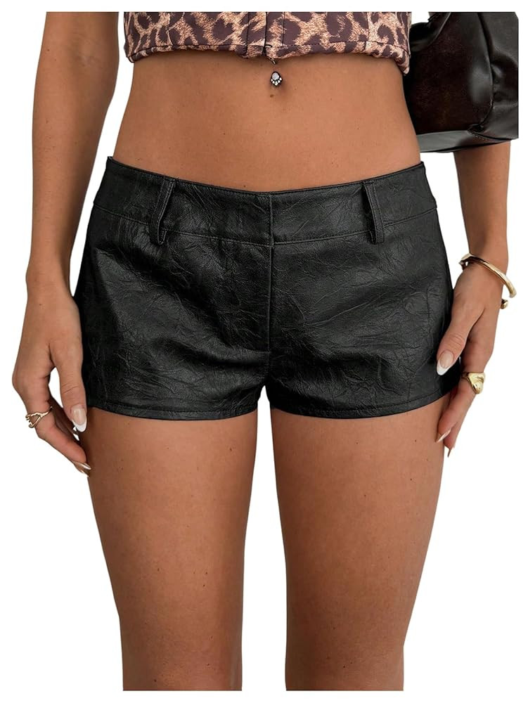 SweatyRocks Women's Vintage PU Leather Shorts Low Rise Club Party Shorts Streetwear | Amazon (US)
