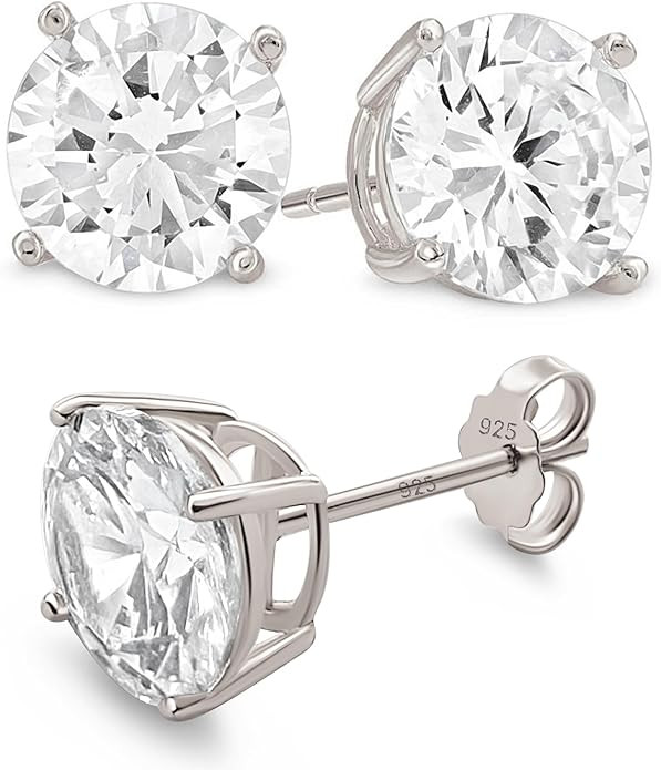 KEZEF Sterling Silver Stud Earrings for Women & Men - 4-Prong Setting Cubic Zirconia Earrings Stu... | Amazon (US)
