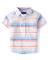Baby And Toddler Boys Striped Chambray Button Up Shirt - coral | The Children's Place