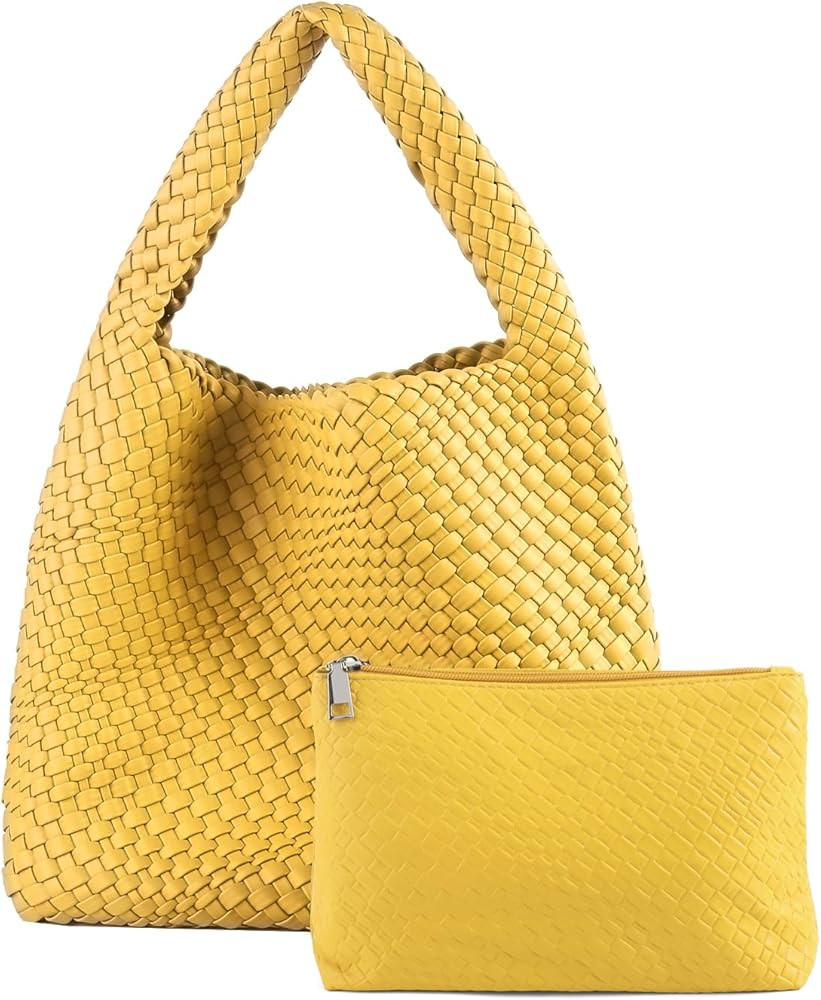 Woven Tote Bag For Women,Vegan Leather Hand Woven Handbags And Purse,Shoulder Bag Top-Handle Bag ... | Amazon (US)
