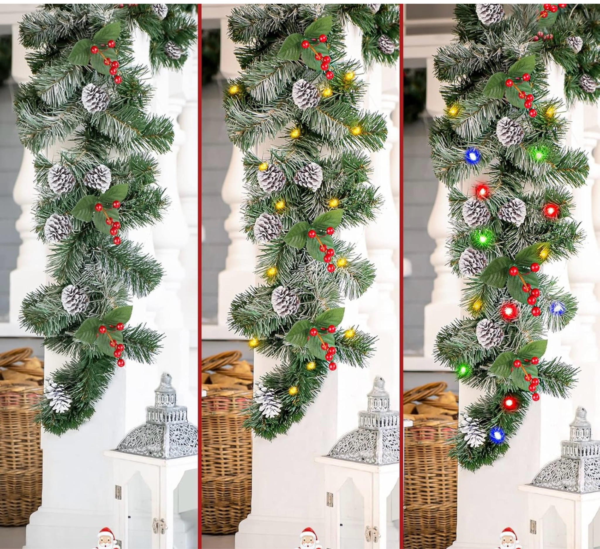 9FT Prelit Artificial Christmas Garland with Color Changing Lights and Timer by Remote Control and Batteries Operated 