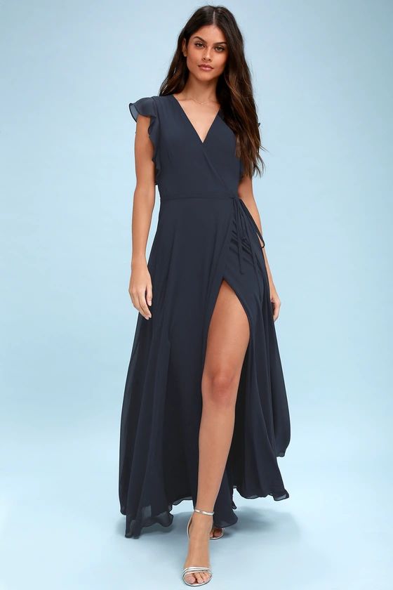 Crescendo Navy Blue Wrap Maxi Dress | Lulus