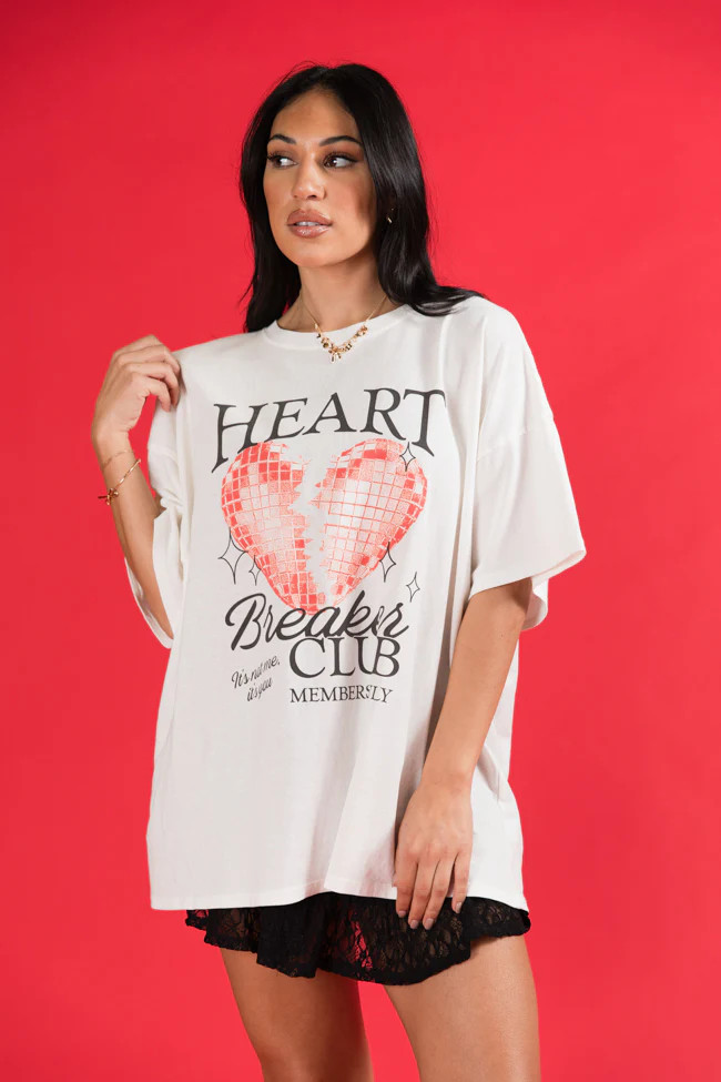 Heart Breaker Club Hyfve Off White Oversized Graphic Tee | Pink Lily