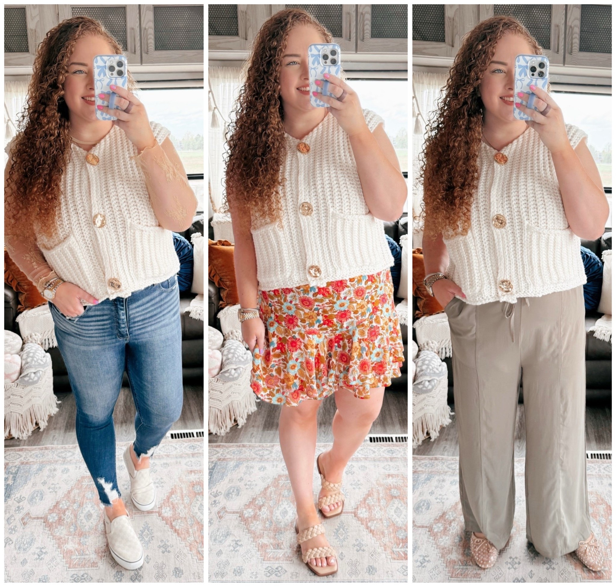 One sweater, three looks 💫 Short sleeve and seriously chic 😍✨ A closet MVP you’ll reach for again and again 🌸✨green pants | Amazon green pants | spring pants | white short sleeve sweater | Amazon short sleeve sweater | short sleeve sweater vest | Amazon short sleeve sweater vest | mules | rhinestone mules | spring outfit | Amazon spring outfit | Amazon spring look | Amazon finds | Amazon fashion | Amazon look | Amazon outfit | Amazon must haves | spring | spring fashion | spring look | spring outfit | Amazon spring outfit | vacation | Amazon vacation outfit | vacation look | tropical vacation outfit | floral shorts | amazon floral shorts | spring floral shorts | amazon shorts | sandals | amazon sandals | braided sandals | jeans | skinny jeans | curvy jeans | lace long sleeve | lace layering top | vans | beige checkered vans | checkered vans 

#LTKStyleTip #LTKMidsize #LTKSummerEdit