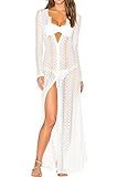 Ayliss Women's Lace Long Kimono Cardigan Maxi Bikini Swimsuit Cover Up,White | Amazon (US)
