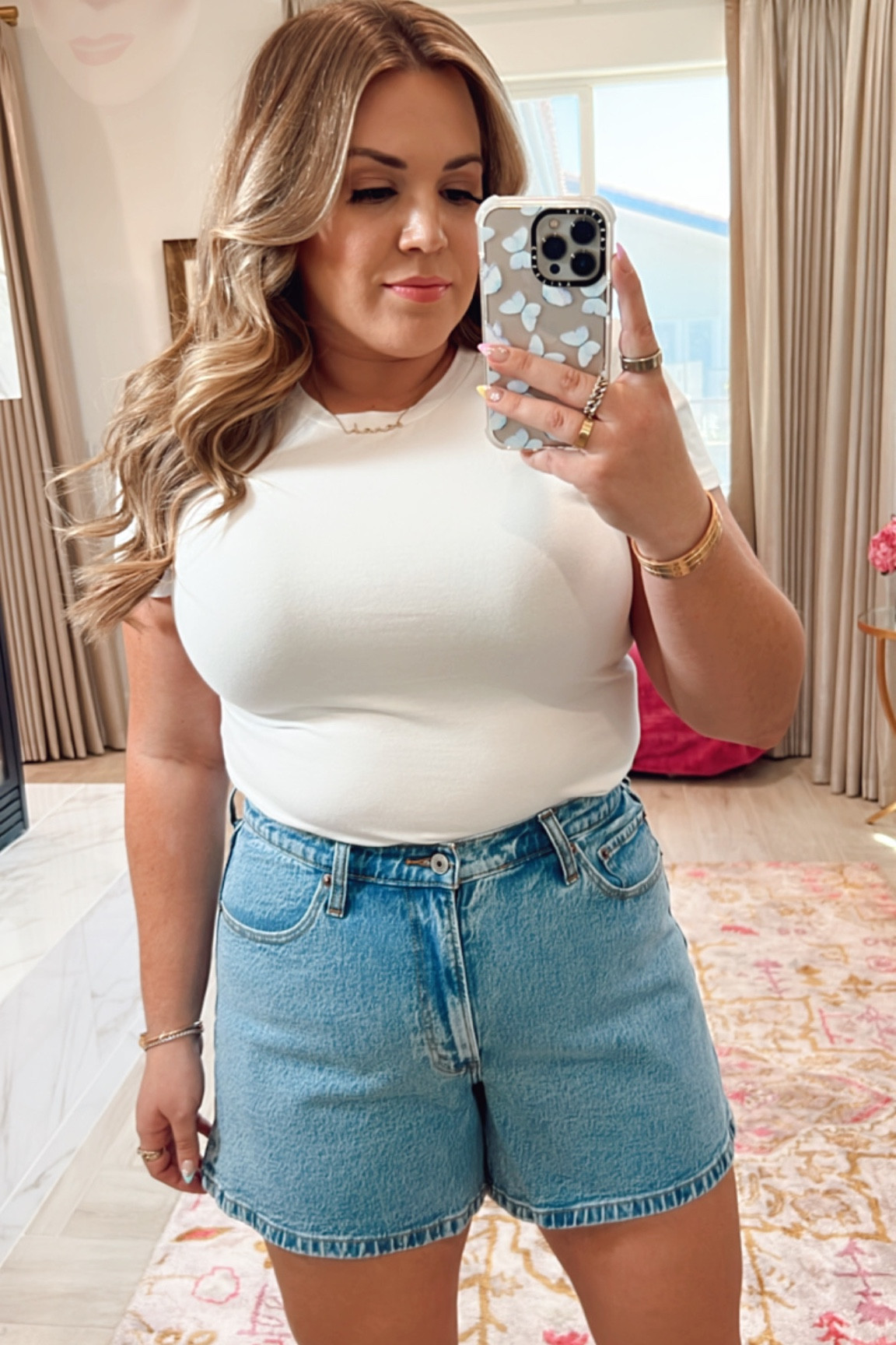 curvy spring denim shorts look! wearing size xl in fitted white cropped tee and size 32 in medium wash denim shorts 

#LTKcurves #LTKSeasonal #LTKunder50